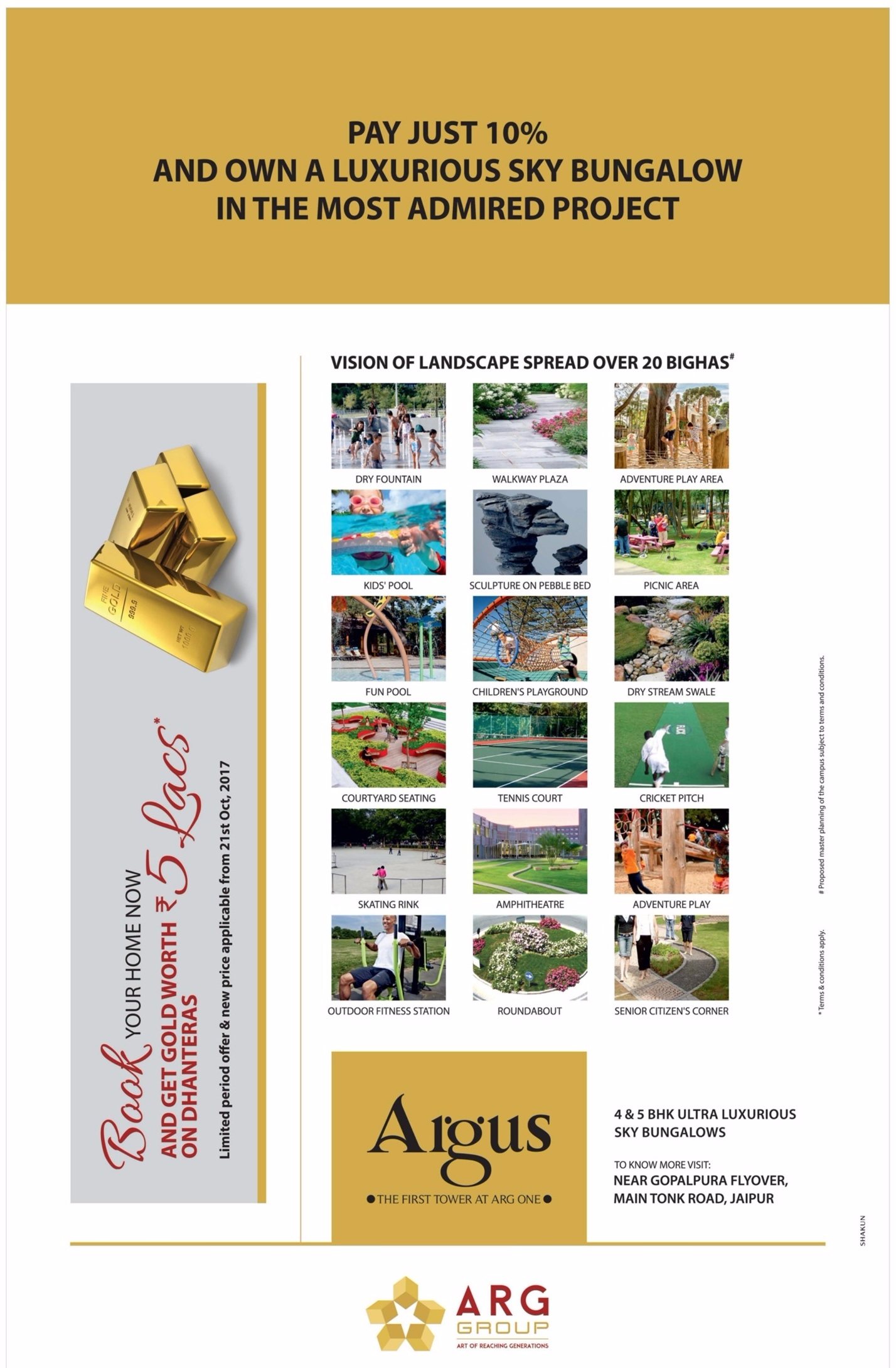 Pay just 10% and own a luxurious sky bungalow at ARG One in Jaipur